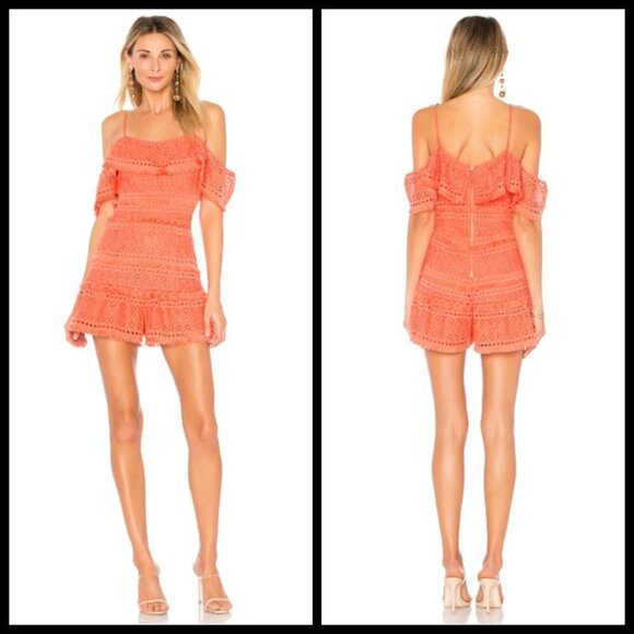 💕SAYLOR💕 Edith Lace Crochet PlaySuit Romper Coral Small S NWT - Picture 3 of 15